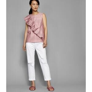 TED BAKER 32 Arriana The Boyfriend Jeans Distressed Rolled Cuff Cropped White